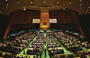 A resolution on a Palestinian state in the United Nations General Assembly (above) would not be binding. Photograph by Basil D. Souf