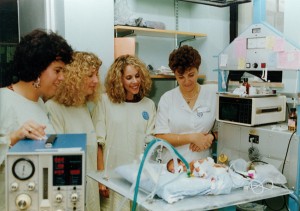 The 1943 class of nurses at Hadassah's  nursing school (top); participants in the first-ever Nurses' Mission to Israel in 1990