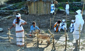 Meir Shfeya’s extended celebration of Sigd includes building traditional Ethiopian tukuls at the Youth Aliyah village. Courtesy of Lilach Im/Meir Shfeya.