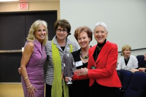 (from left) Jill Biden; Centennial cochairs Frieda Rosenberg and Marlelen Post Hadassah National President Marcie Natan. Courtesy of Ron Sachs.