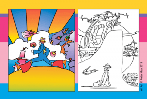 'The Cosmic Runner,' Version 1, No. 11, 2004, acrylic and  silkscreen, and a drawing from the 'Cosmic Series.' All images courtesy of Peter Max.