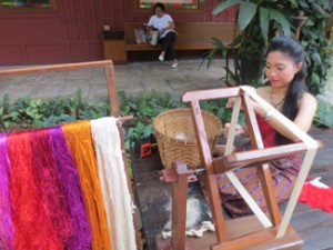 A silkweaving demonstration at the Jim Thompson  House and Museum.