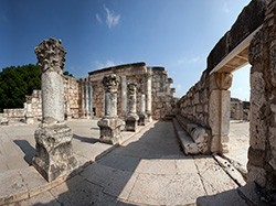 The ancient ruins of a synagogue at Capernaum. Photo courtesy of Mordagan/www.goisrael.com.