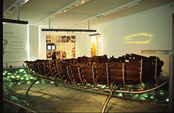 The "Jesus Boat"  on view at the Yigal Allon Center. Photo courtesy of Itamar Grinberg/www.goisrael.com.