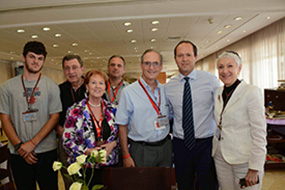 Mission participants, from left: Noah Goldman, Burton Krull, Marlene Post, Josh Davidson, Louis Numkin, Jerusalem Mayor Nir Barakat and Marcie Natan.