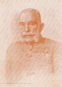 Kaiser Franz Joseph I's portrait by David Kohn, in the artist's signature rotel style.
