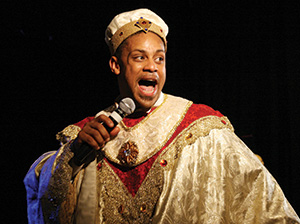 Nelson onstage in his bejeweled tunic. 