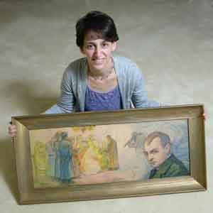 Elizabeth Rynecki with one of her great-grandfather's paintings; all images courtesy of Elizabeth Rynecki.