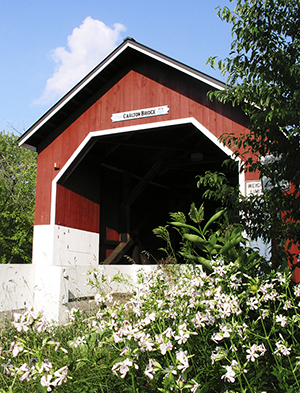 Covered bridges—like this one in Swanzey—dot New Hampshire's majestic landscape.