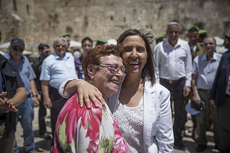 Minister of Social Equality, Gila Gamliel seen with Holocaust survivors as they celebrate their belated Bar Mitzvah (Jewish coming of age ceremony) at the Western Wall, in Jerusalem's Old City, on May 2, 2016, ahead of the Israeli Holocaust Memorial Day. Photo by Hadas Parush/Flash90