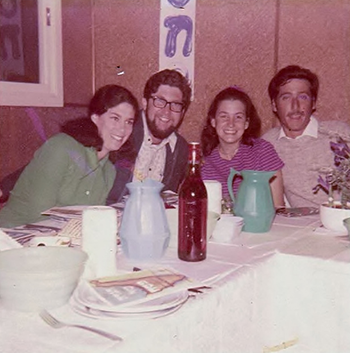 Galia Miller Sprung (second from right) with ex-husband Avramik (right) and brother and sister in law at that 1972 moshav Seder.
