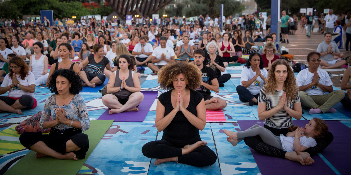 Instructional Yoga Mat with Poses Printed On It & Palestine